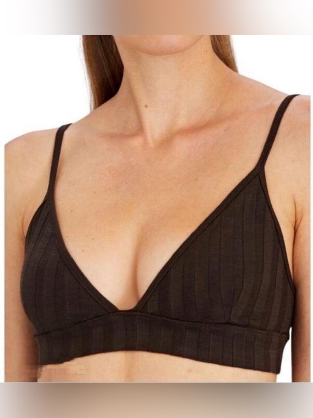 Jonathan Simkhai Ribbed V-Neck Bralette in Dark Brown